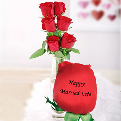 "Talking Roses (Print on Rose) (6 Red Roses) Happy Married Life - Click here to View more details about this Product